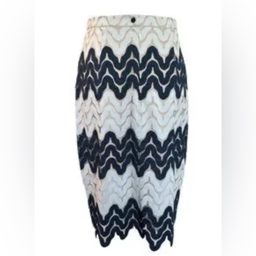 BCBGMaxAzria Navy and White Midi Skirt